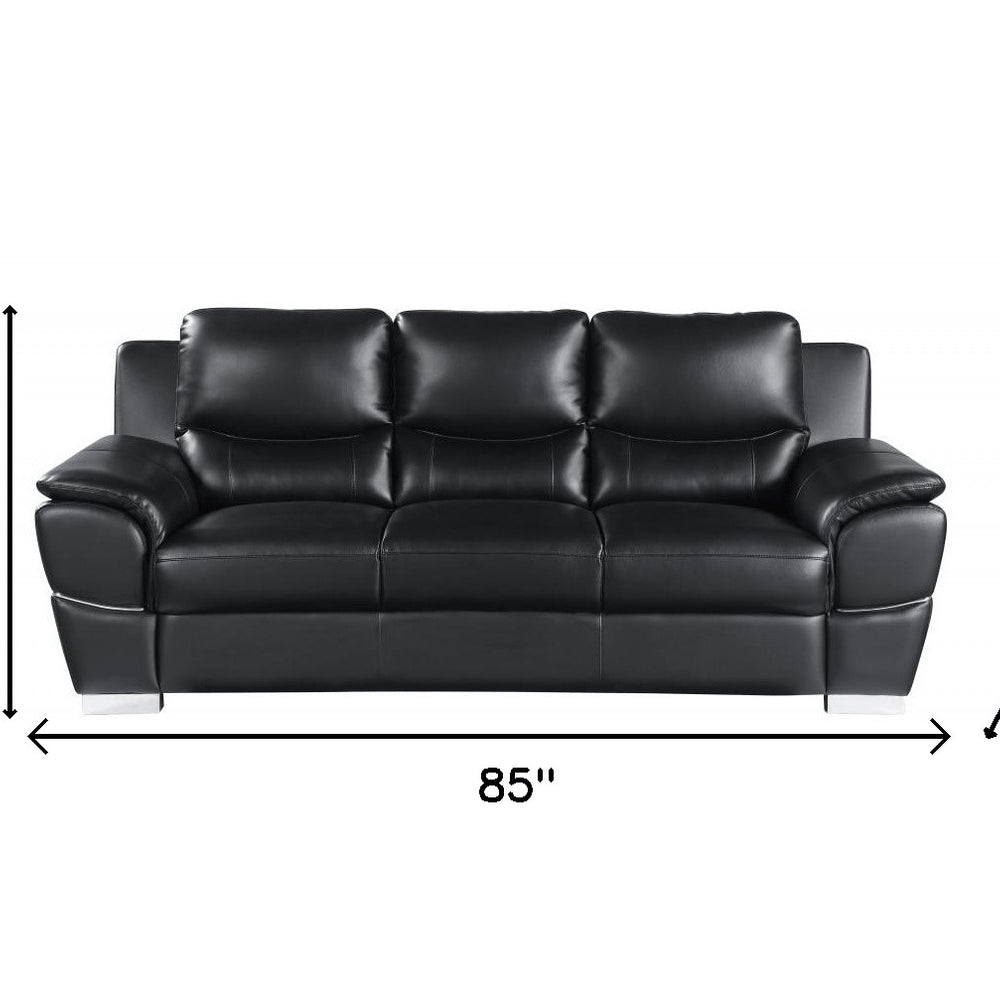 85" Black Genuine Leather Sofa
