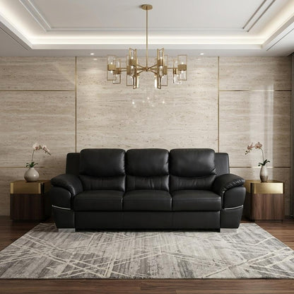 85" Black Genuine Leather Sofa