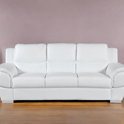 85" White Leather Sofa With Silver Legs