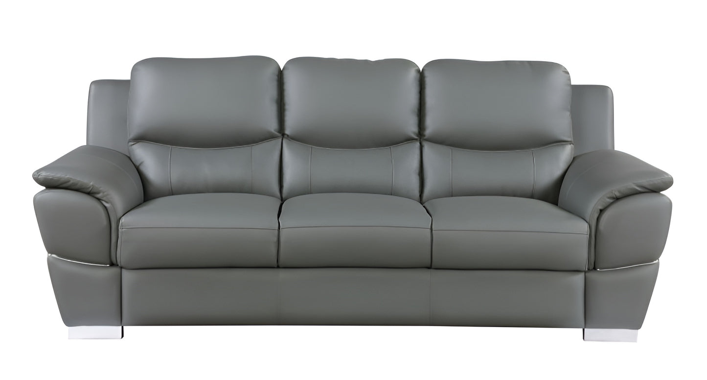 85" Gray Leather Sofa With Silver Legs