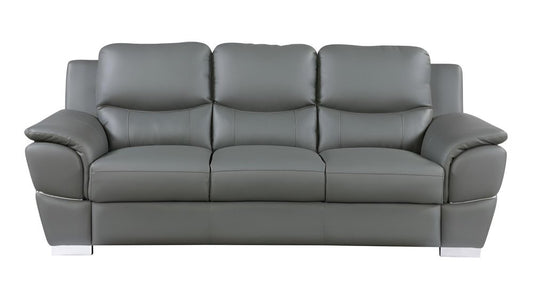 85" Gray Leather Sofa With Silver Legs