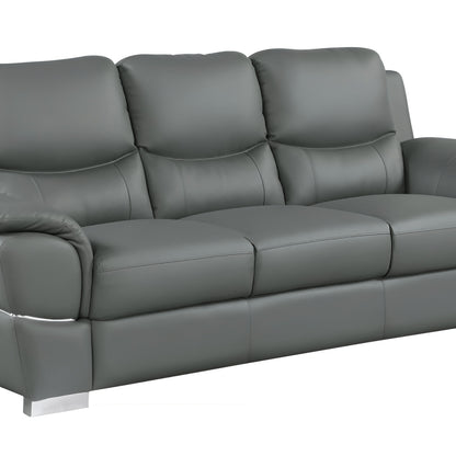 85" Gray Leather Sofa With Silver Legs