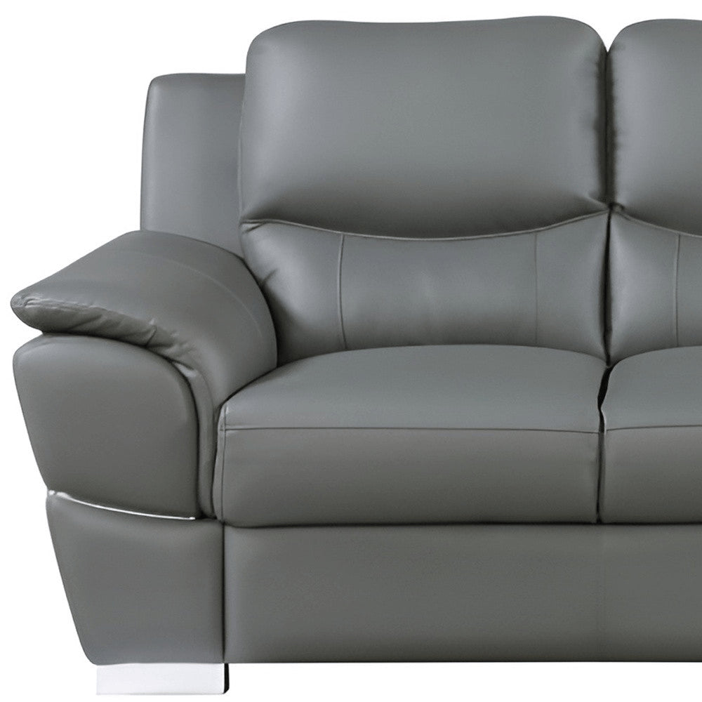 85" Gray Genuine Leather Sofa
