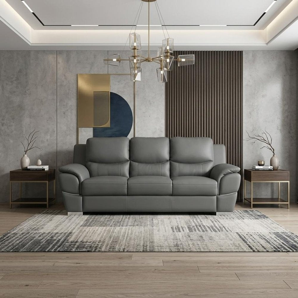 85" Gray Genuine Leather Sofa
