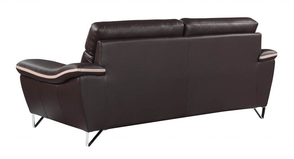 86" Brown And Silver Leather Sofa