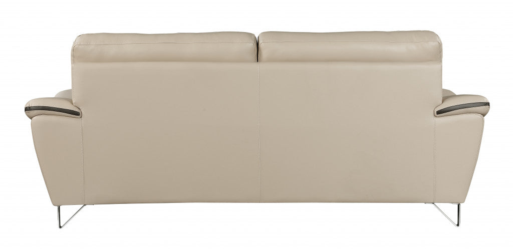 86" Beige And Silver Leather Sofa