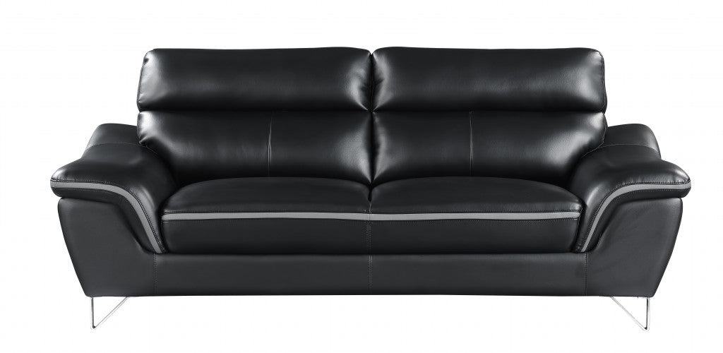 86" Black And Silver Leather Sofa