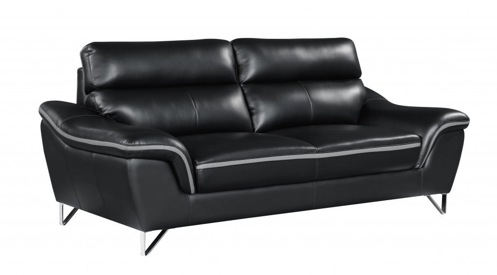 86" Black And Silver Leather Sofa