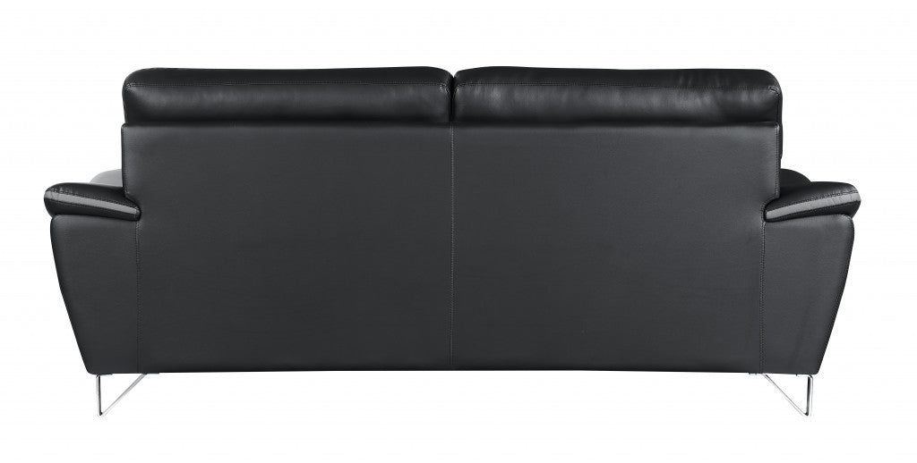 86" Black And Silver Leather Sofa