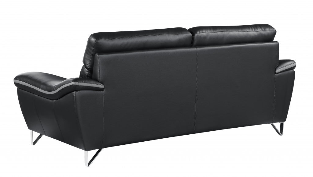 86" Black And Silver Leather Sofa