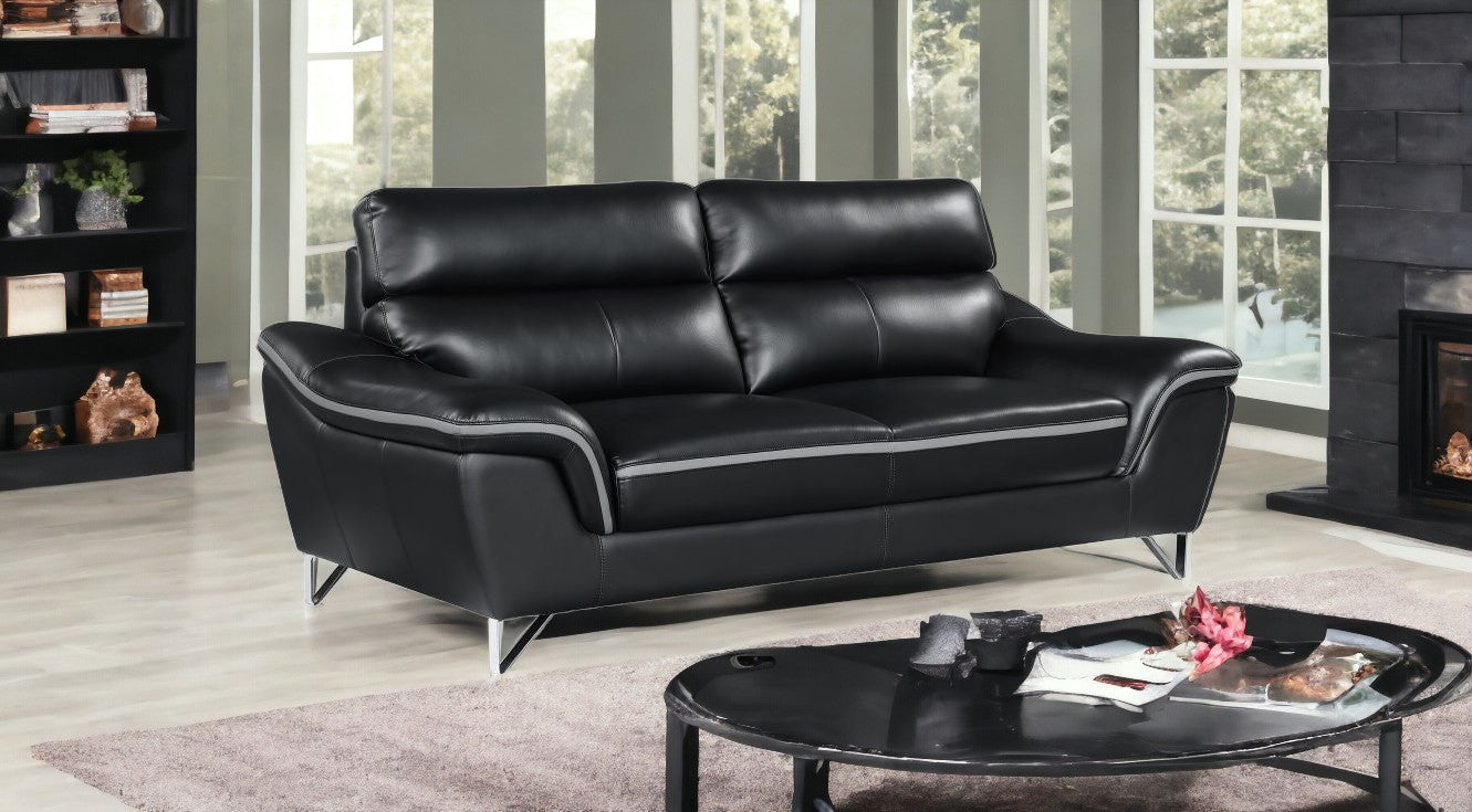 86" Black And Silver Leather Sofa