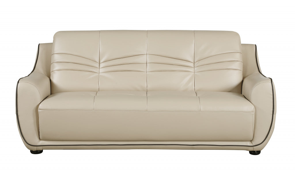 86" Beige Faux Leather Sofa With Black Legs