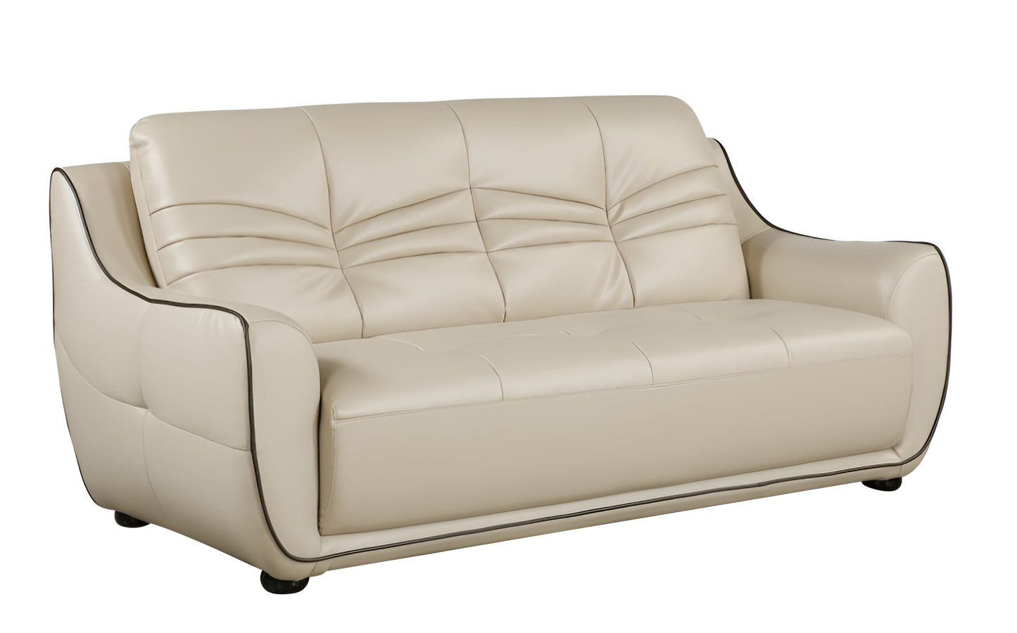 86" Beige Faux Leather Sofa With Black Legs