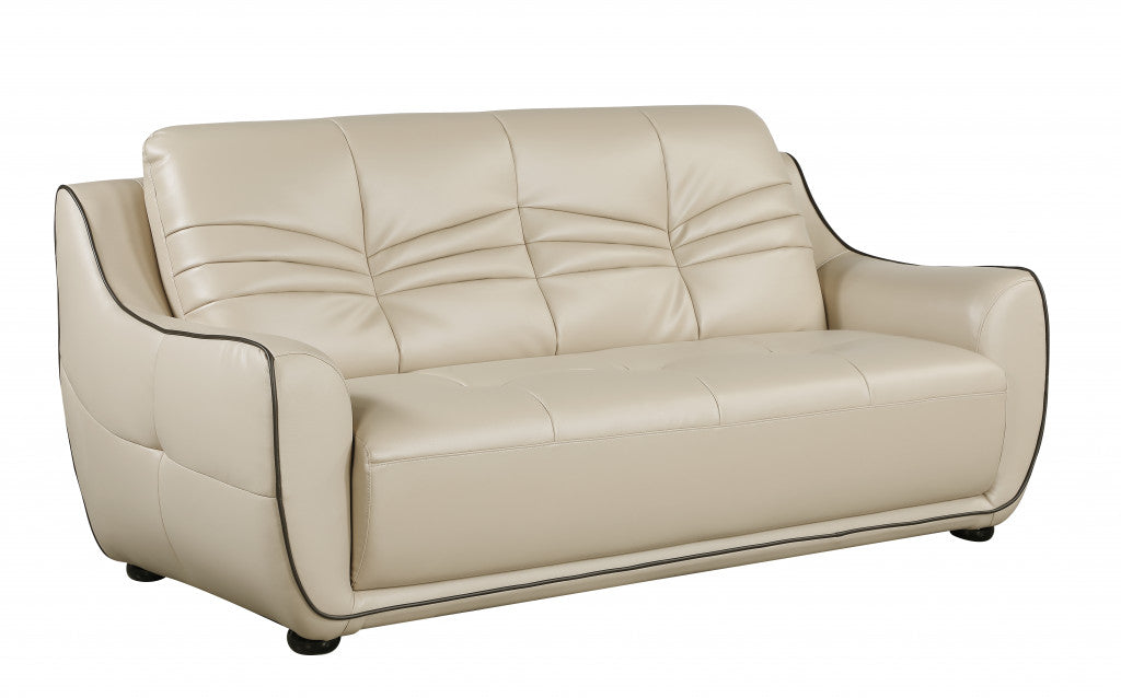 86" Beige Faux Leather Sofa With Black Legs