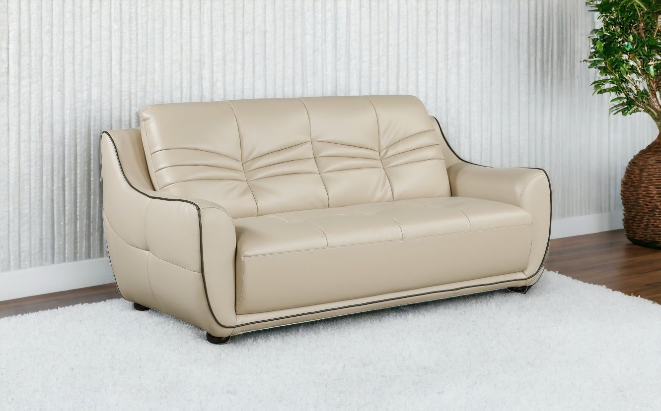 86" Beige Faux Leather Sofa With Black Legs