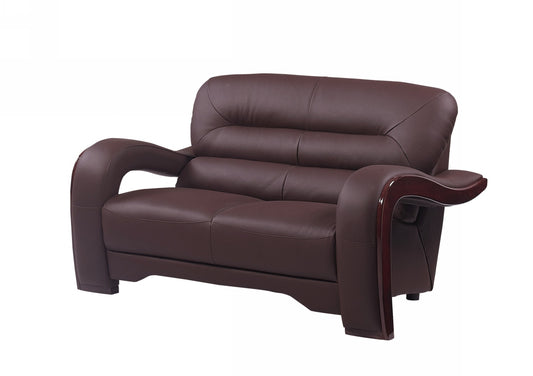 56" Brown And Dark Brown Faux Leather Love Seat