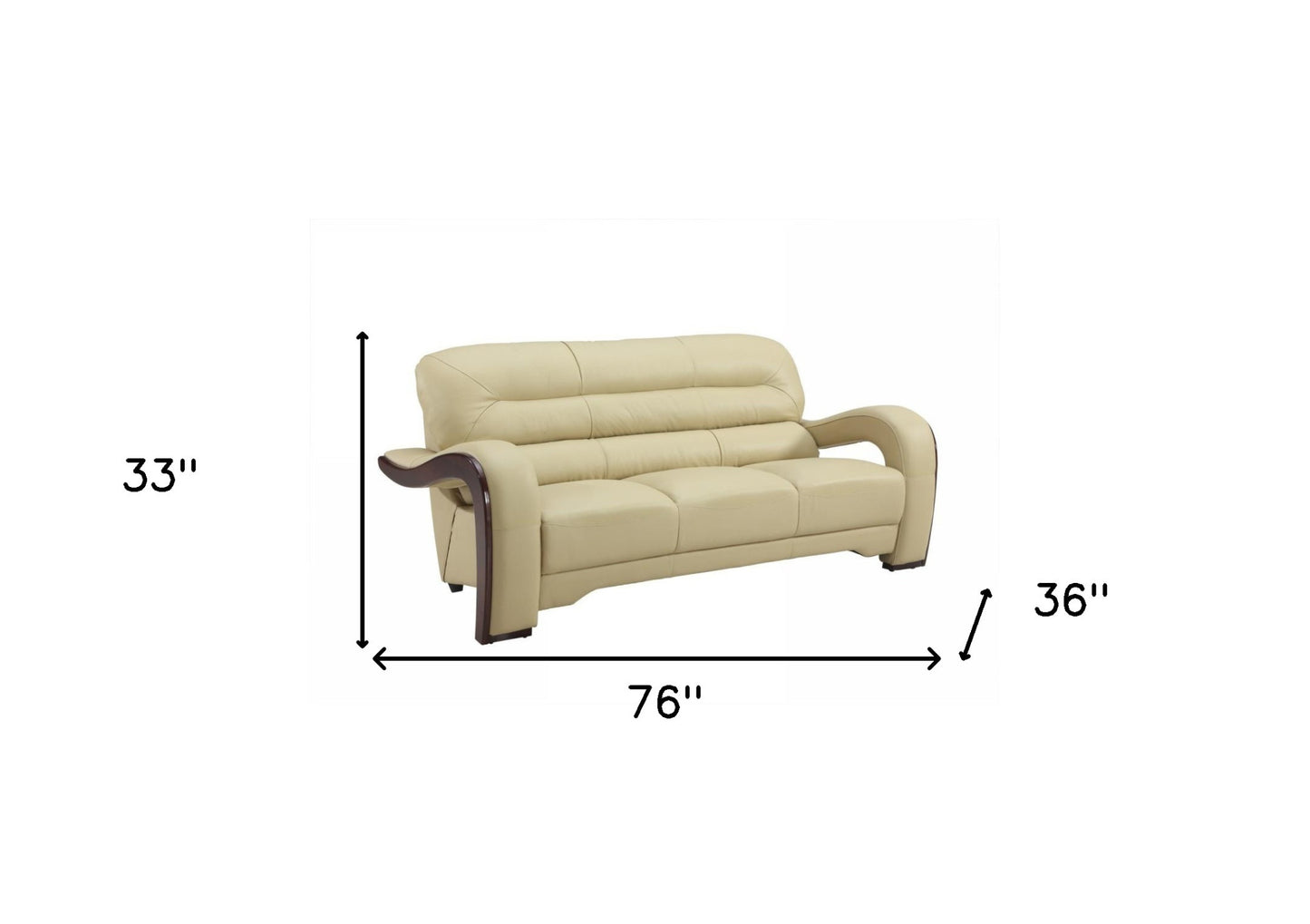 76" Beige And Silver Leather Sofa