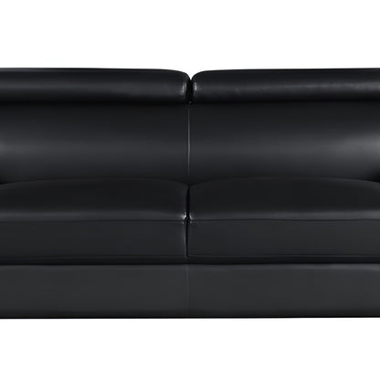 86" Black Leather Sofa With Silver Legs