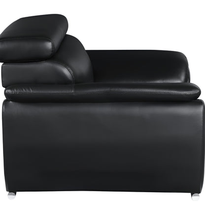 86" Black Leather Sofa With Silver Legs