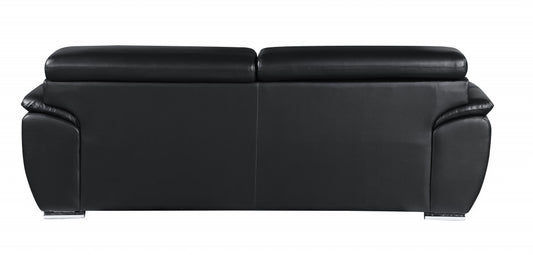 86" Black And Silver Leather Sofa