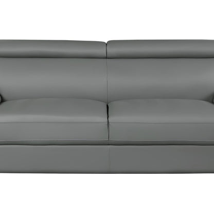 86" Gray Leather Sofa With Silver Legs