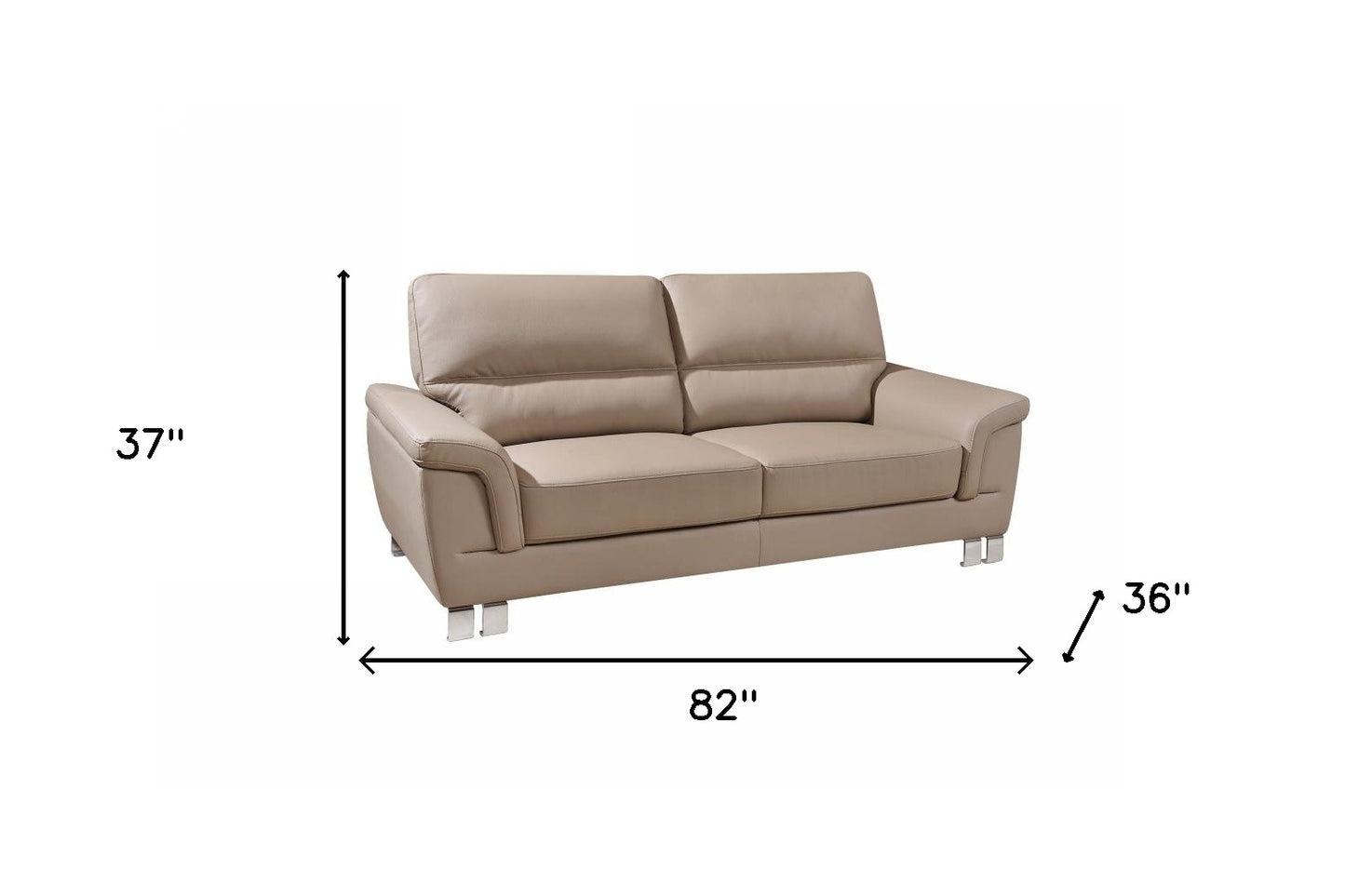 82" Beige And Silver Faux Leather Sofa