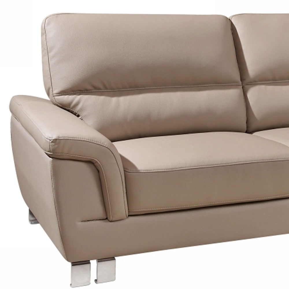 82" Beige Faux Leather Sofa With Silver Legs