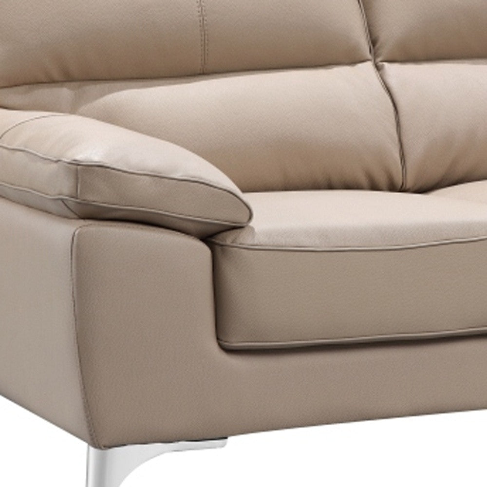 64" Beige And Silver Faux Leather Love Seat