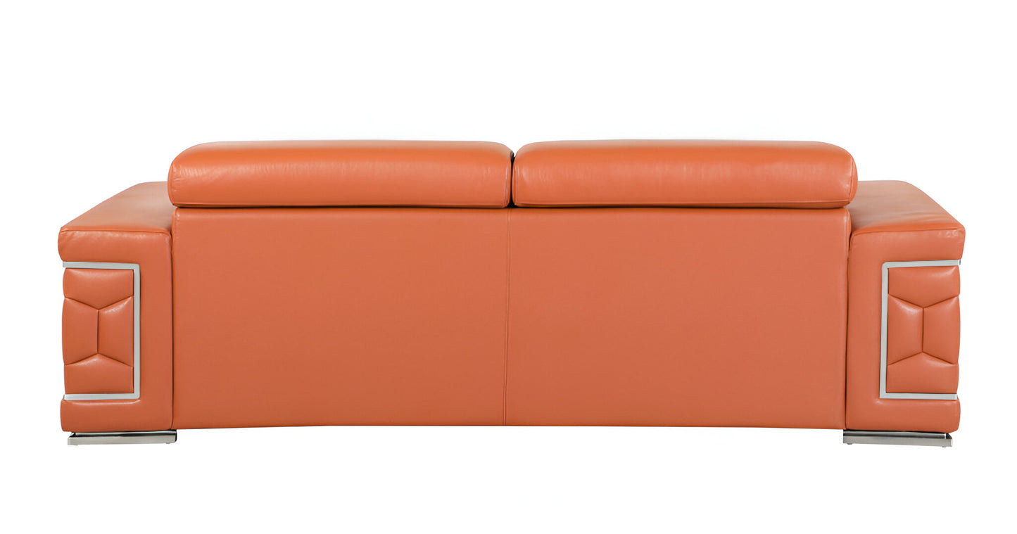 89" Camel Italian Leather Sofa With Silver Legs