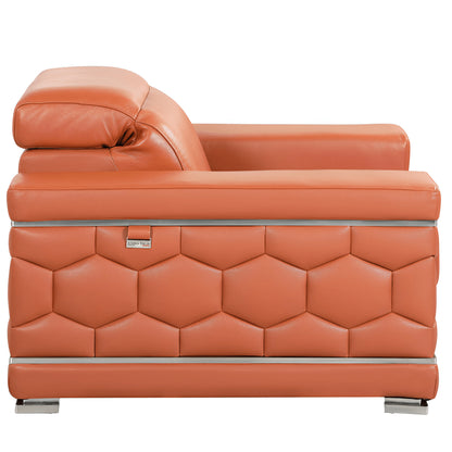 89" Camel Italian Leather Sofa With Silver Legs