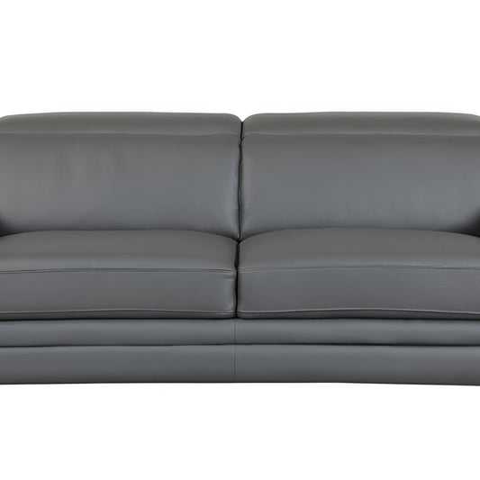 89" Dark Gray Italian Leather Sofa With Silver Legs