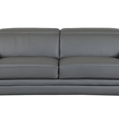 89" Dark Gray Italian Leather Sofa With Silver Legs