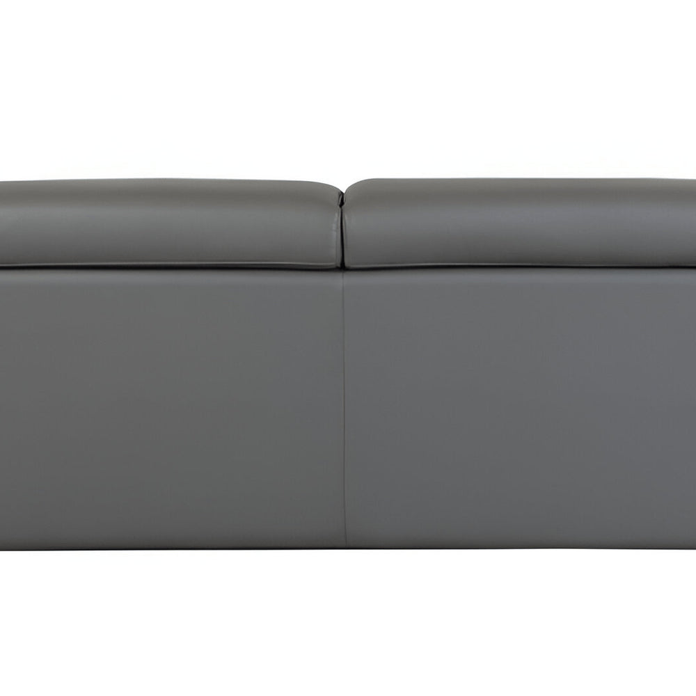 89" Dark Gray Italian Leather Sofa With Silver Legs