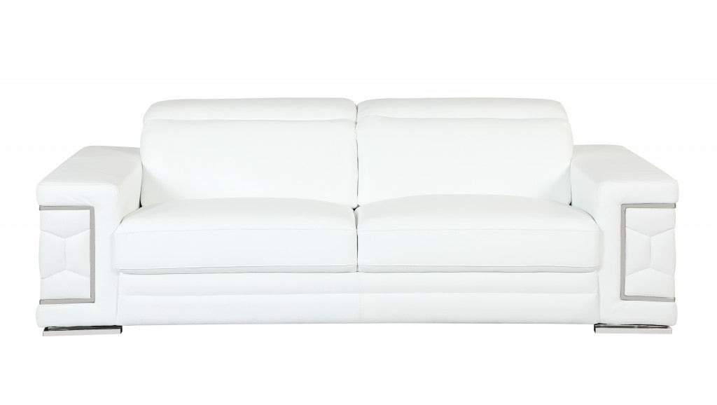 89" White And Silver Italian Leather Sofa