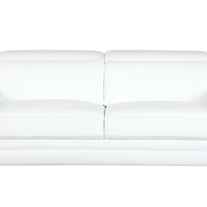 71" White Italian Leather Sofa With Silver Legs