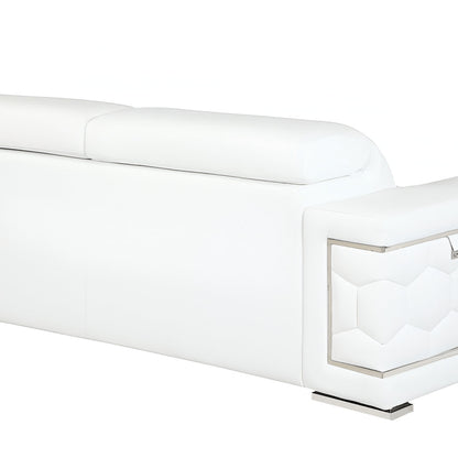 71" White Italian Leather Sofa With Silver Legs