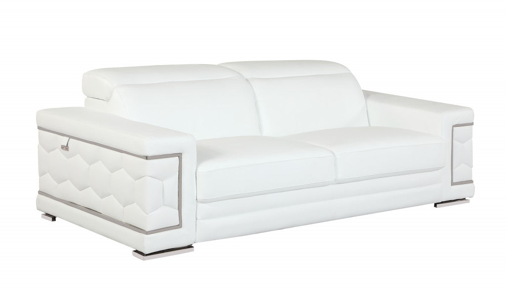 89" White And Silver Italian Leather Sofa