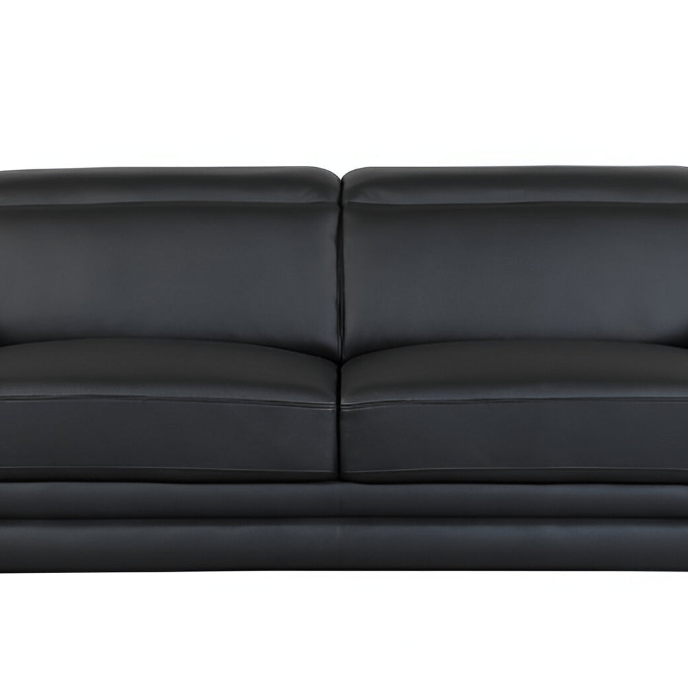89" Black Italian Leather Sofa With Silver Legs