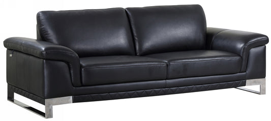 90" Black And Silver Italian Leather Sofa