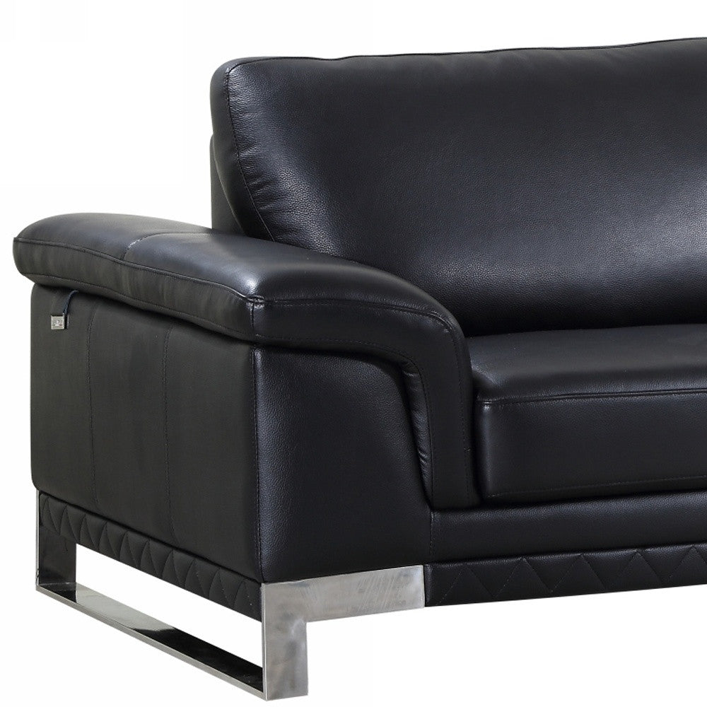90" Black And Silver Italian Leather Sofa