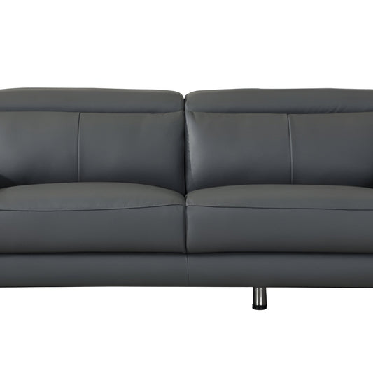 87" Dark Gray Italian Leather Sofa With Silver Legs