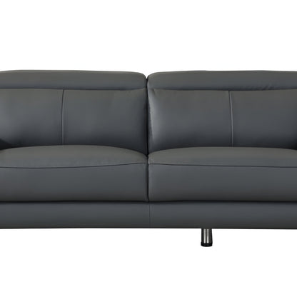 87" Dark Gray Italian Leather Sofa With Silver Legs