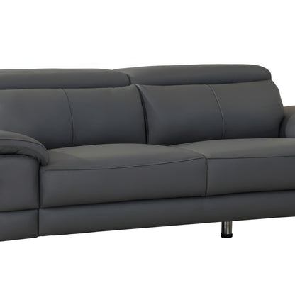 87" Dark Gray Italian Leather Sofa With Silver Legs