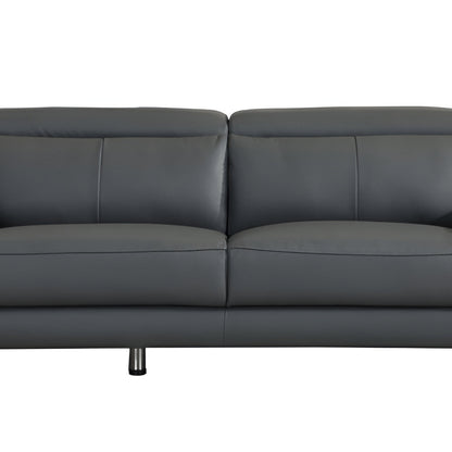 87" Dark Gray Italian Leather Sofa With Silver Legs