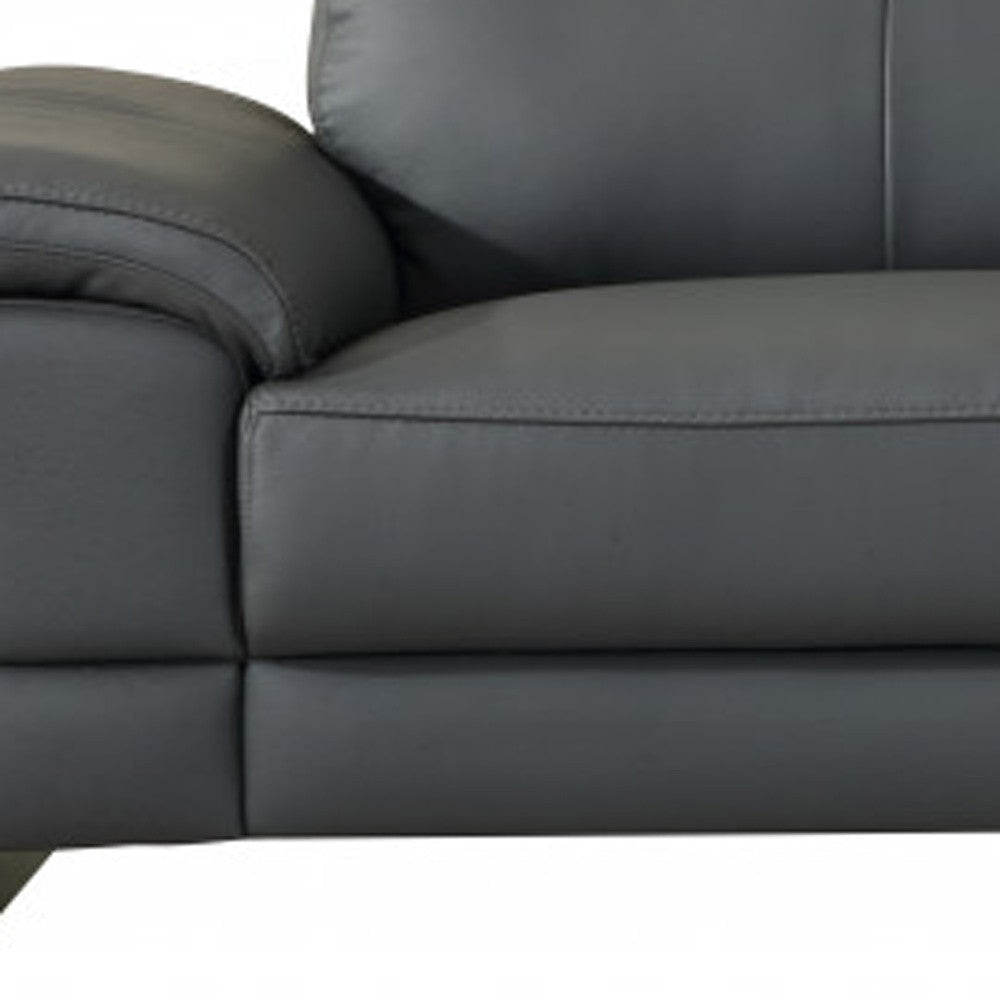 87" Gray And Silver Italian Leather Sofa
