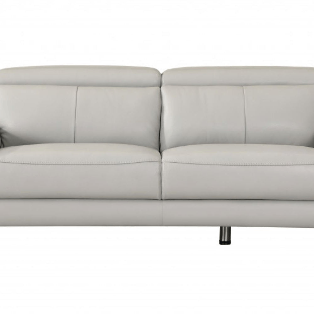 87" Light Gray Italian Leather Sofa With Silver Legs