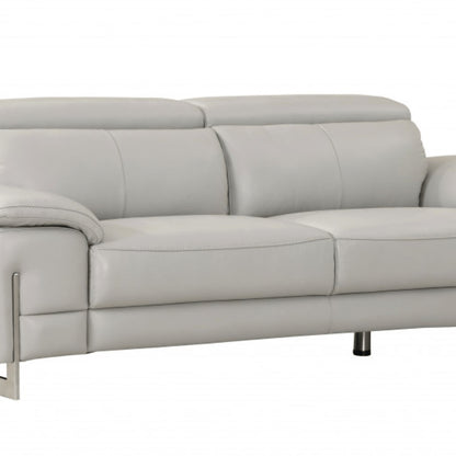87" Light Gray Italian Leather Sofa With Silver Legs