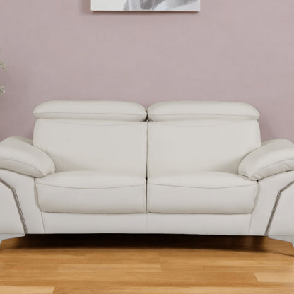 71" White Italian Leather Sofa With Silver Legs