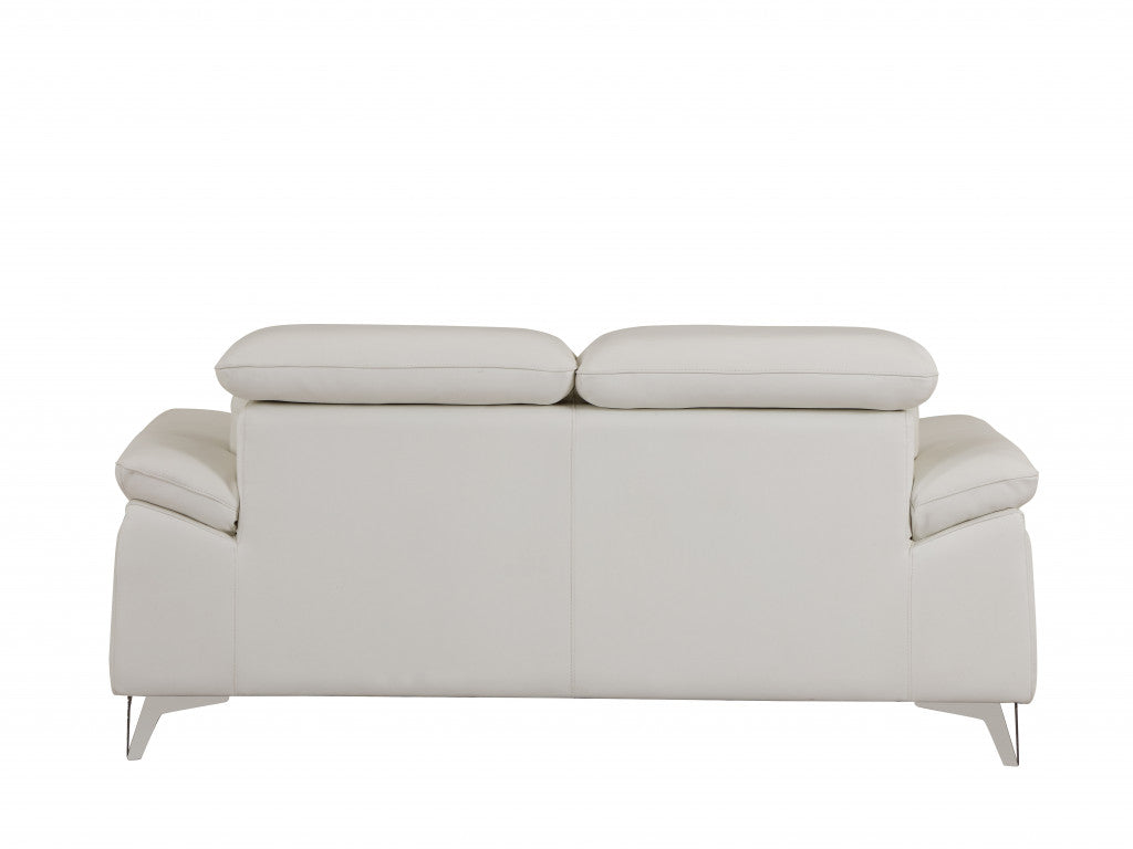 71" White Italian Leather Sofa With Silver Legs