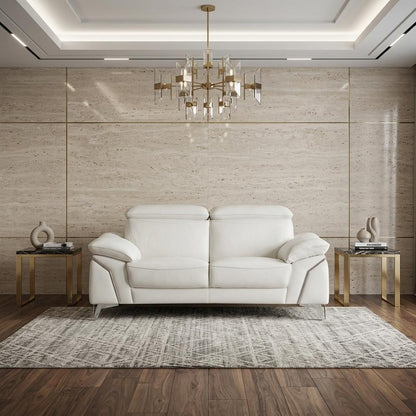 87" White Italian Leather Sofa With Silver Legs